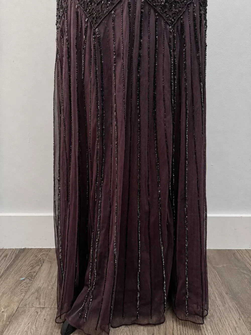 12P Plum Beaded Sequin Maxi Dress & Bolero Jacket Formal Flapper 20s Art Deco